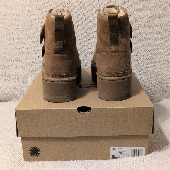 UGG Women's Tan Suede Platform Boots with Straps - Picture 6 of 10